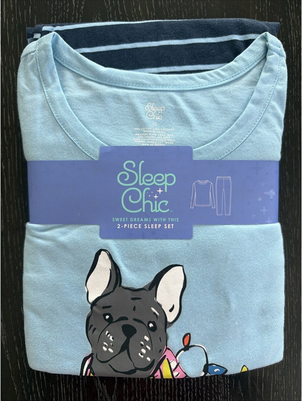 Sleep Chic 2pc Xmas Holiday French Bulldog Pajamas XS Happy Howl-idays
